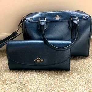 Metallic blue Coach purse and wallet!